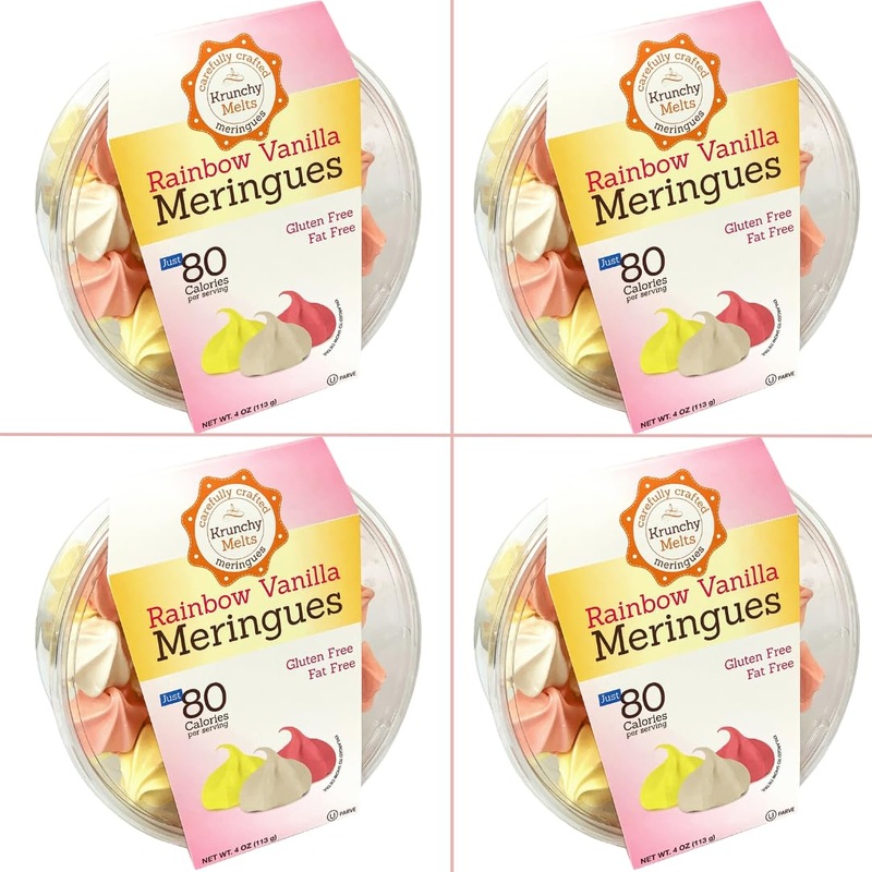 4 Pack Krunchy Melts Original Meringue Cookies | Rainbow Vanilla Flavor 4-Pack | Only 80 Calories Per Serving | Fat Free, Gluten