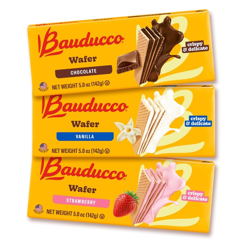 Bauducco Wafer Cookies, Assorted, Chocolate, Vanilla, And Strawberry, 60 Oz (Pack Of 12) – Crispy & Delicate Wafer Cookies With