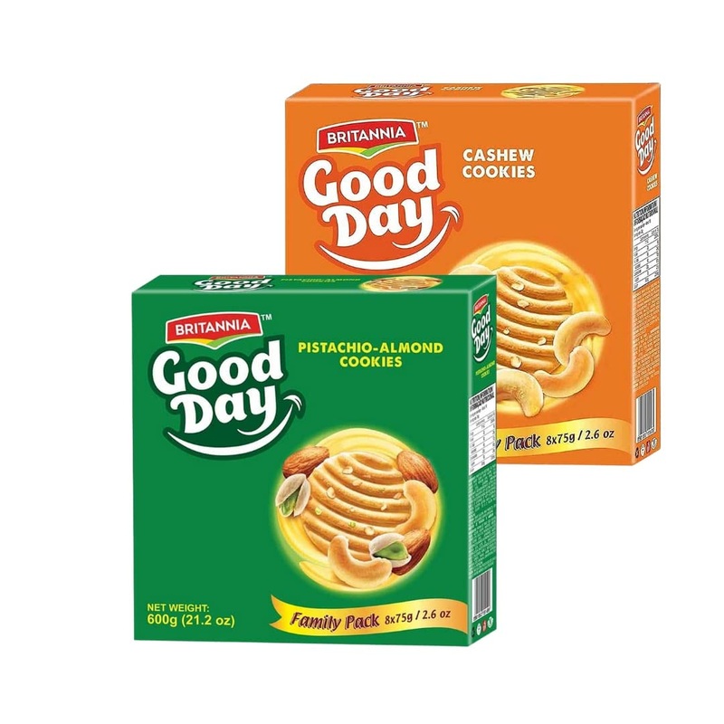 Britannia Good Day Cashew & Pistachio/Almond 21.2Oz (600G) Combo Pack – Breakfast & Tea Time Snacks – Delicious Grocery Cookies