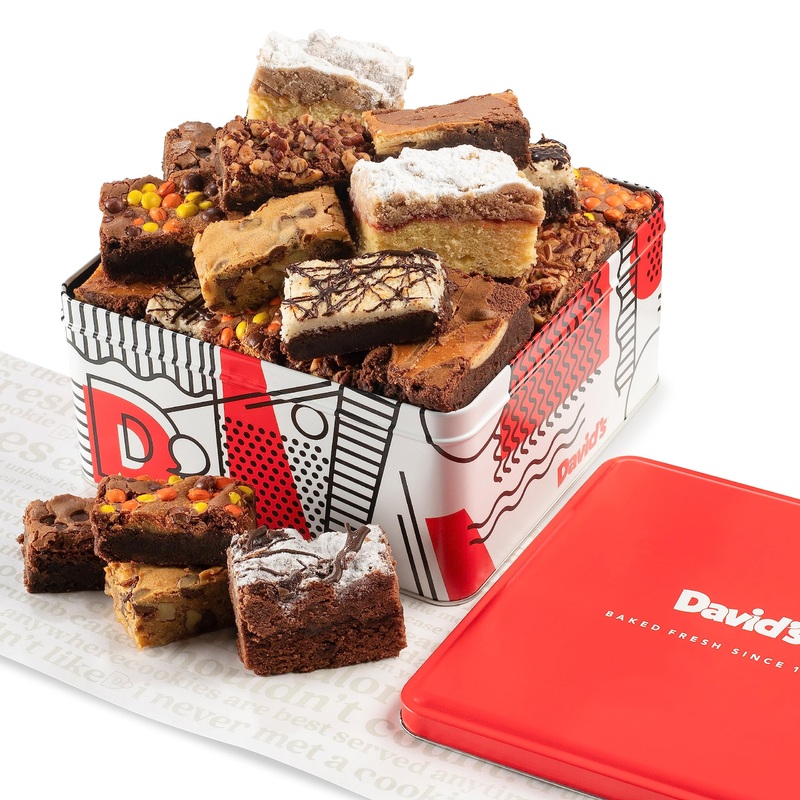 David’S Cookies Assorted Brownies & Crumb Cake Gift Tin 3Lbs – Delicious, Fresh Baked Snacks, Gourmet Chocolate Fudge Slices, Br