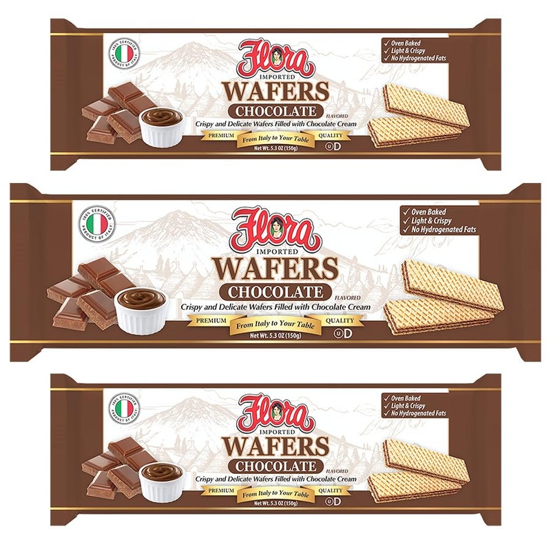 Flora Italian Wafers Chocolate – Crispy Italian Wafers Filled With Chocolate Cream – Oven-Baked – No Hydrogenated Fats – 5.3 Oz