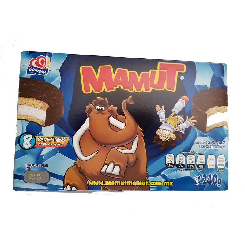 Gamesa Mamut. Irresistible Mexican Cookie/Candy. Marshmallow Filled & Chocolate Cover. 1 Box (8 Individual Pack). Great For Lunc