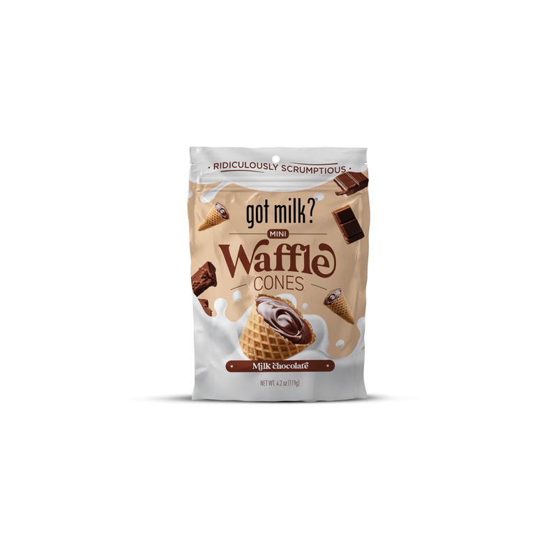 Got Milk Mini Waffle Cones, Milk Chocolate, 4.24 Oz. / 119G Resealable Bag, Delicious Milk Chocolate Filled Waffle Cone Bites,