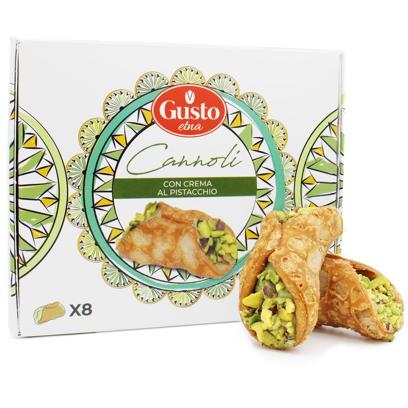 Gusto Etna Sicilian Cannoli Filled With Pistachio Cream, 8 Pieces, Mini Cannoli In Gift Box With Pistachio Butter, Crunchy Sweet
