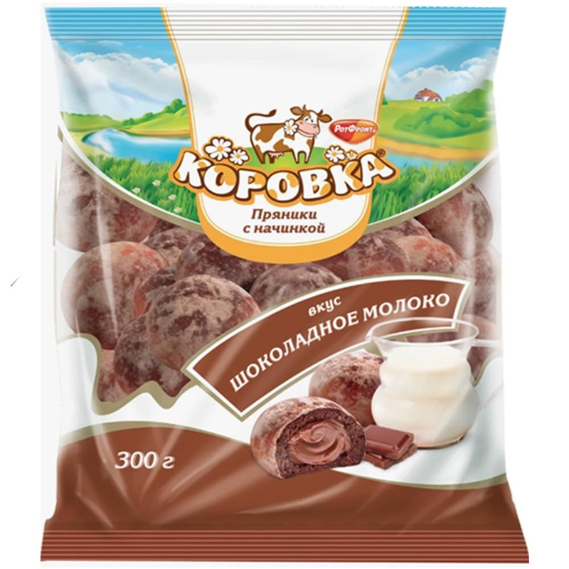 Imported Russian Soft Gingerbread Prianiki Korovka With Chocolate Milk Filling By Rot Front 10.58Oz / 300G