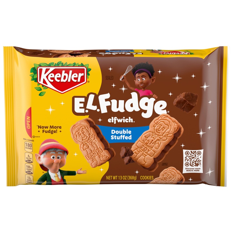 Keebler E.L. Fudge Double Stuffed Elfwich Cookies, Sandwich Cookies Stuffed With Crme Filling, 13 Oz