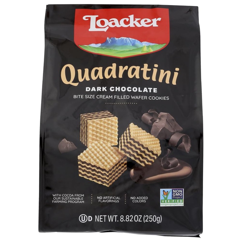 Loacker Quadratini- Dark Chocolate Wafer Cookie, 8.82 Oz Per Bag (Pack Of 4)