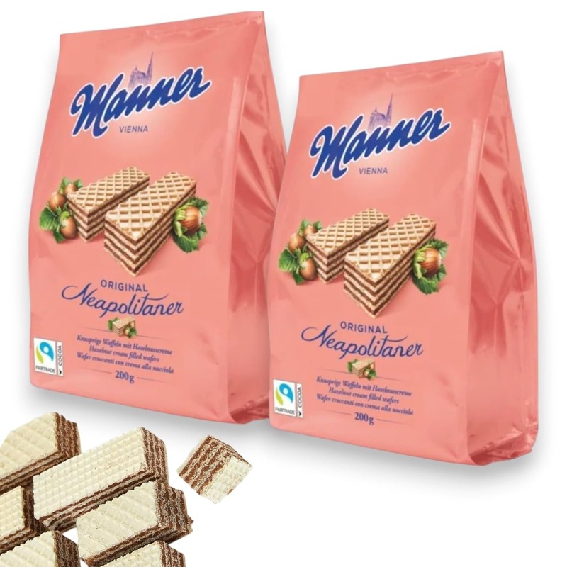 Manner Original Neapolitan Wafers – Delicious Hazelnut Wafers With Creamy Hazelnut Filling For Ideal Snack – Enjoy Healthy Snack