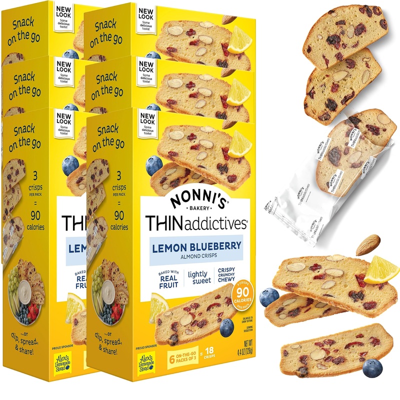 Nonni’S Thinaddictives Almond Thin Cookies – 6 Boxes Lemon Blueberry Cookie Thins – Almond Cookies – Sweet Crunchy & Chewy – Bis