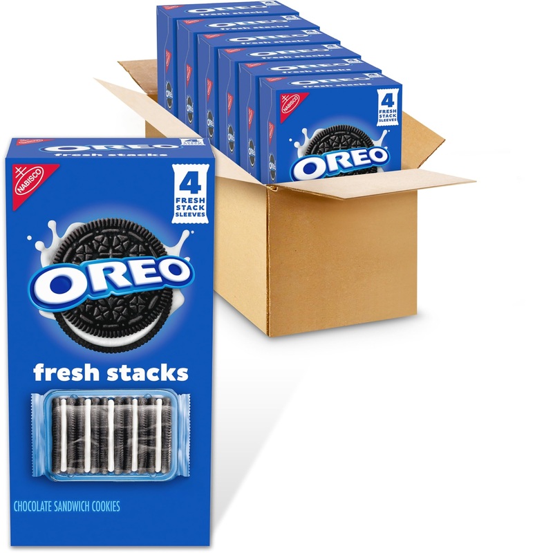 Oreo Fresh Stacks Chocolate Sandwich Cookies, Bulk Travel Snacks, 6 Boxes (24 Multi Snack Packs)