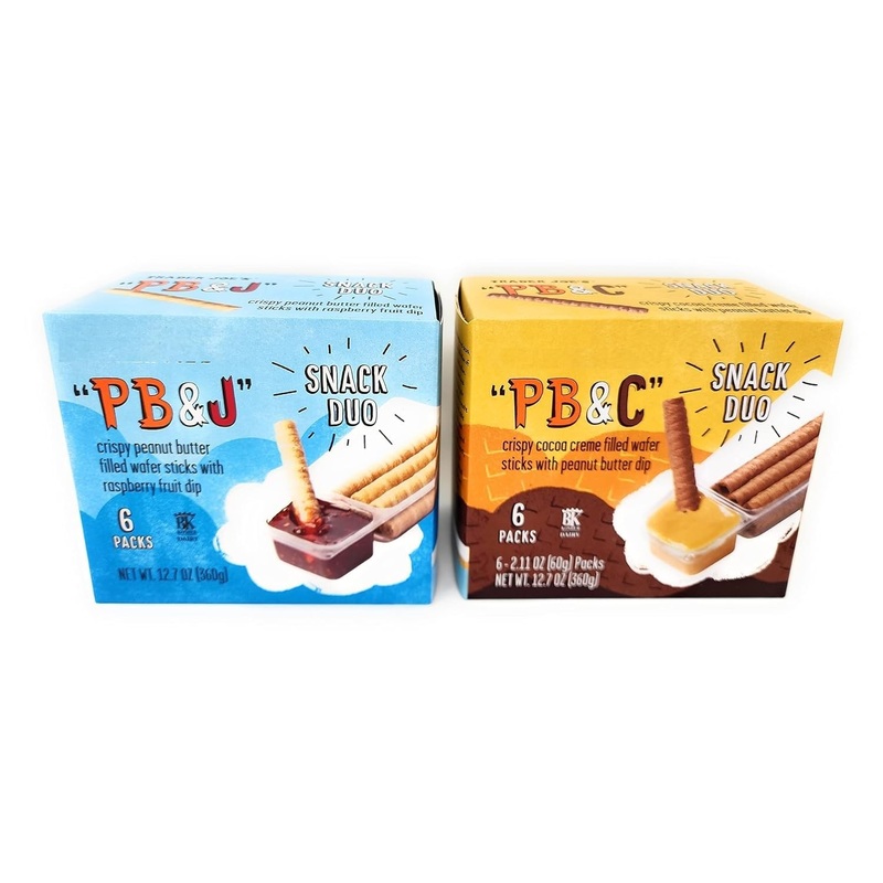 Pb&J Crispy Peanut Butter Filled Wafer Sticks With Raspberry Fruit Dip Snack Duo & Pb&C Crispy Cocoa Creme Filled Wafer Sticks W