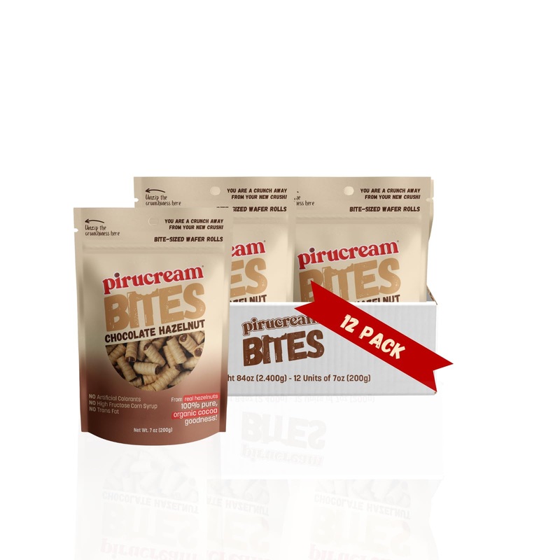 Pirucream Bites Wafer Rolls Bundle – 12 Pack Chocolate Hazelnut Filled Crispy Rolled Wafers Snack Sticks Perfect For Sweet Snack
