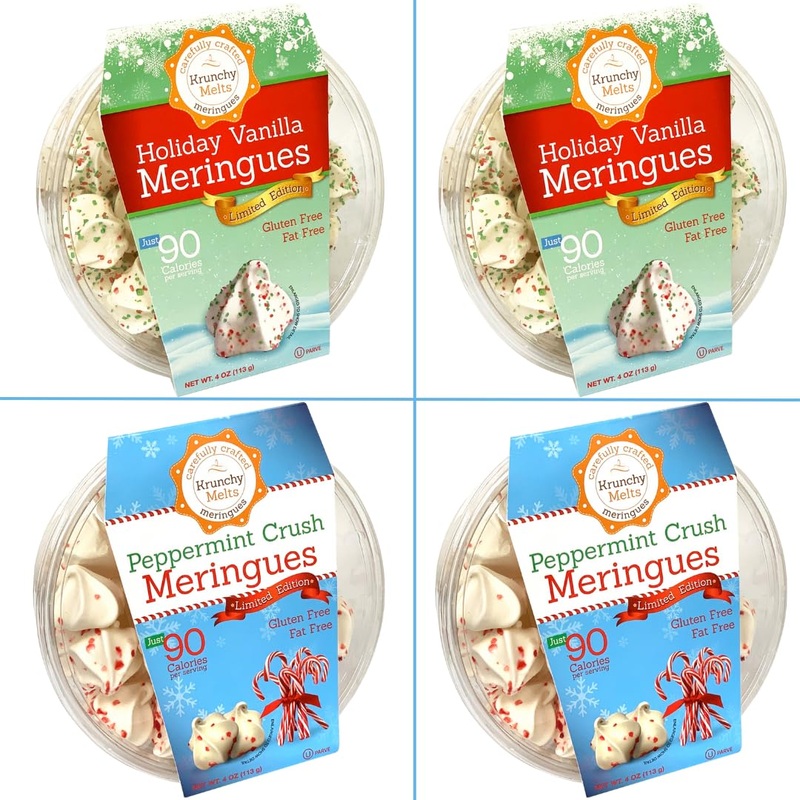 4 Pack Krunchy Melts Original Meringue Cookies | Holiday Season 4-Pack | 2 Holiday Vanilla, 2 Peppermint Crush | Only 80-90 Calo