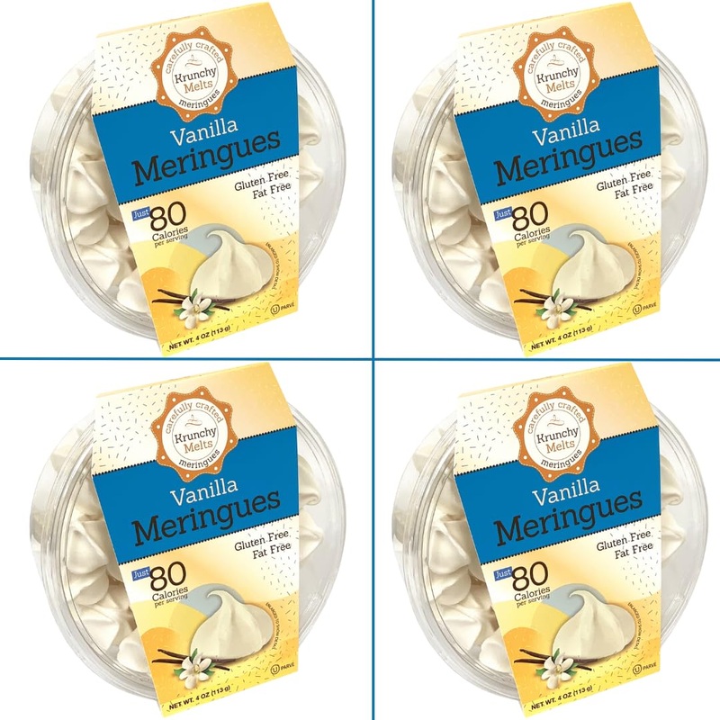 4 Pack Krunchy Melts Original Meringue Cookies | Vanilla Flavor 4-Pack | Only 80 Calories Per Serving | Fat Free, Gluten Free, D