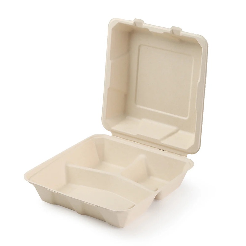 8″ x 8″ x 3″ Bamboo 3-Compartment Take-Out Containers – 50 Containers