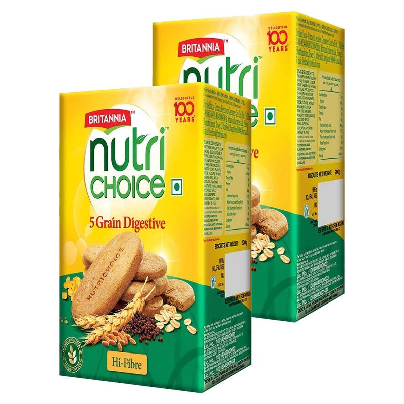Britannia Nutri Choice 5 Grain Digestive Biscuits 8.81Oz (250G) – Healthy Breakfast & Tea Time Snacks (Pack Of 2)