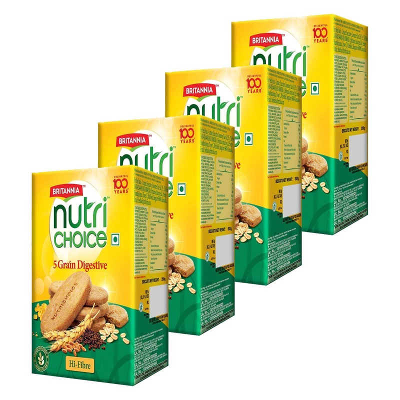 Britannia Nutri Choice 5 Grain Digestive Biscuits 8.81Oz (250G) – Healthy Breakfast & Tea Time Snacks (Pack Of 4)