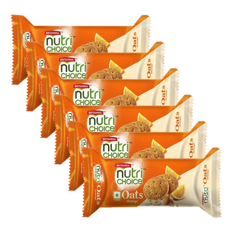 Britannia Nutrichoice Oats Orange 2.64Oz (75G) – Breakfast & Tea Time Snacks – Crunchy, Healthy And Delicious (Pack Of 6)