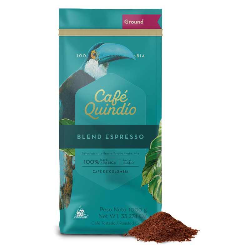 Cafe Quindio Espresso Blend – Medium/Dark Roast 100% Colombian Excelso Ground Arabica Coffee – 35.2 Ounce Bag (1Kg)