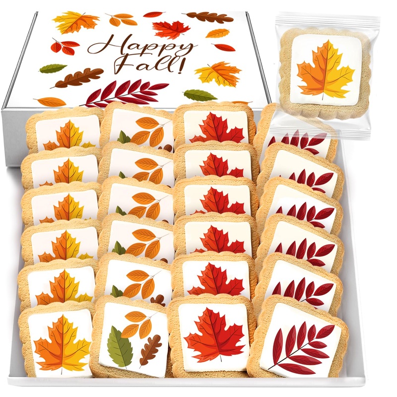 Cookies Individually Wrapped Fall Leaves Themed Theme Party Favors 24 Pack Bulk For Kids Birthday Party Sugar Cookie (Fall)