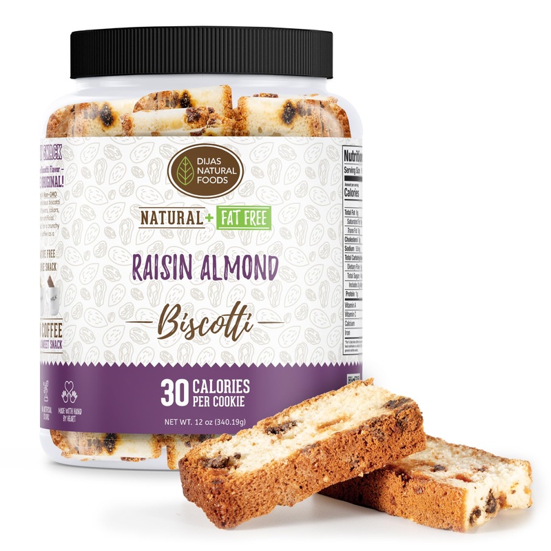 Dijas Natural Foods, Individually Wrapped Fat Free Biscotti Cookie, All Natural Preservative Free Ingredients, Delicious Low Cal