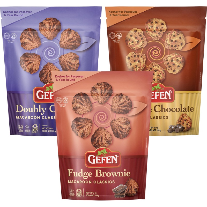 Gefen Gluten Free Macaroons, 10Oz (3 Pack Variety) | Double Chocolate, Chocolate Chip, & Fudge Brownie | Resealable Bag | Dairy