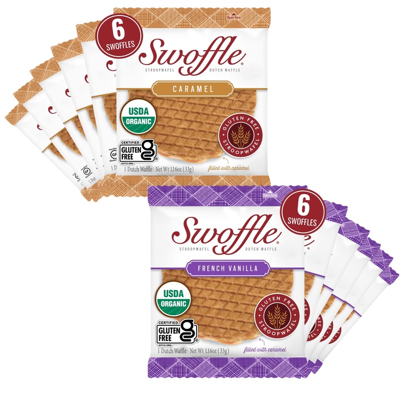 Gluten Free Organic Stroopwafels By Swoffle – Caramel Filled & French Vanilla | (12) Individually Wrapped Waffles, (6) Of Each F