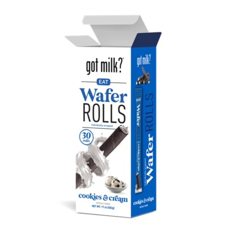 Got Milk Wafer Rolls, Cookies & Cream, 17-Ounce Box With 30 Rolls, Individually Wrapped Rolled Wafer Spirals With Filling, Wafe