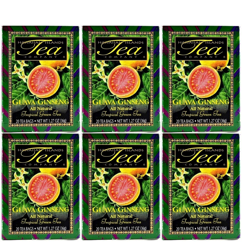 Hawaiian Islands Tea Company Guava Ginseng Green Tea, All Natural – 120 Teabags (6 Boxes)