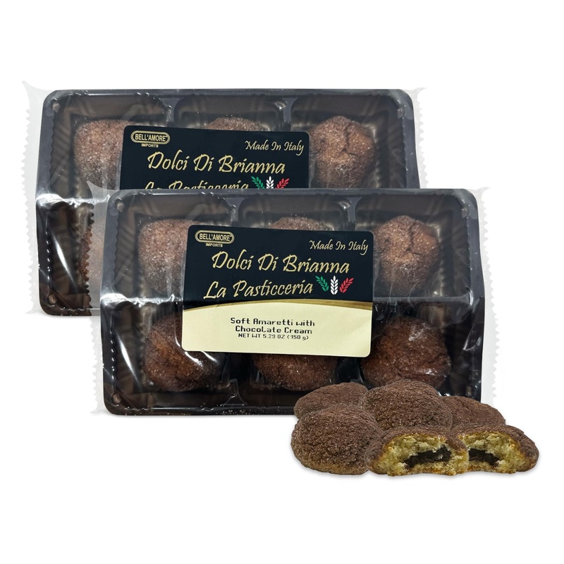 Italian Soft Amaretti Cookies With Chocolate Center – Pack Of 2-150G Per Tray (12 Pieces Total) – Authentic Italian Pastry Made