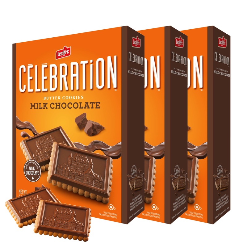 Leclerc Celebration Butter Cookies With Milk Chocolate, Premium Chocolate Cookies, A Canadian Classic, 3 Pack