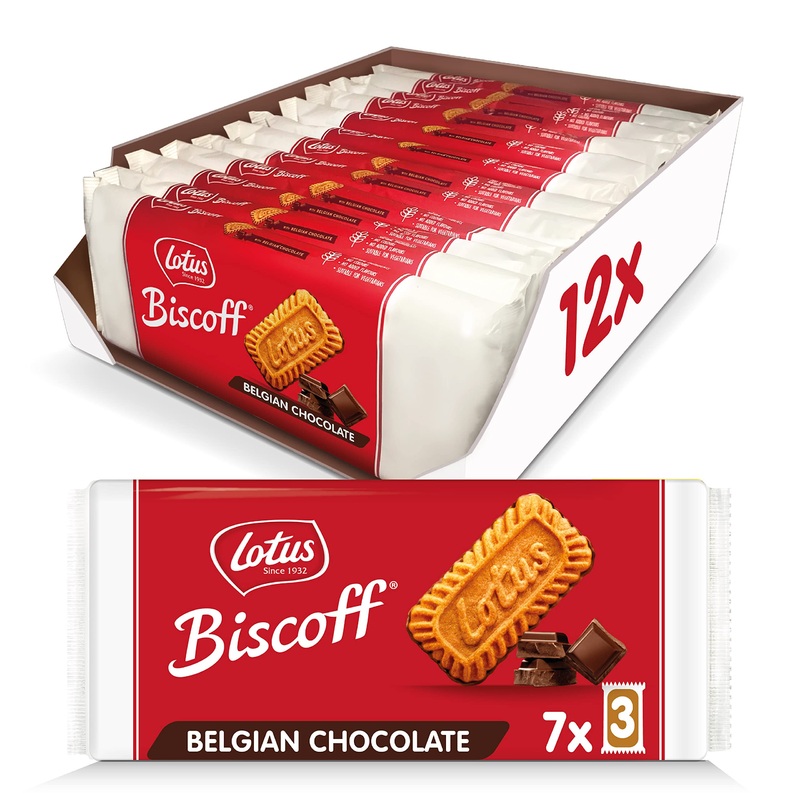 Lotus Biscoff With Chocolate – European Biscuit Cookies – 5.4 Ounce (Pack Of 12) – 7 Three-Packs Per Retail Pack – Non Gmo Proje
