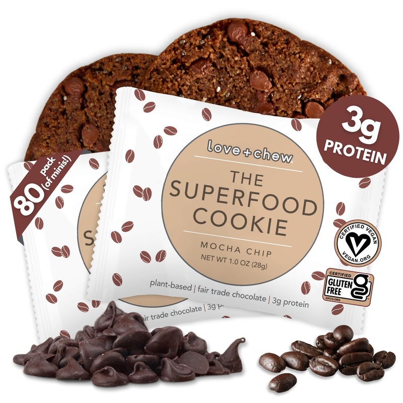 Love + Chew Mocha Chip Minis Bulk Box – Tasty, Gluten Free Cookies – Vegan, Healthy, Paleo, Non Gmo – Individually Wrapped And S