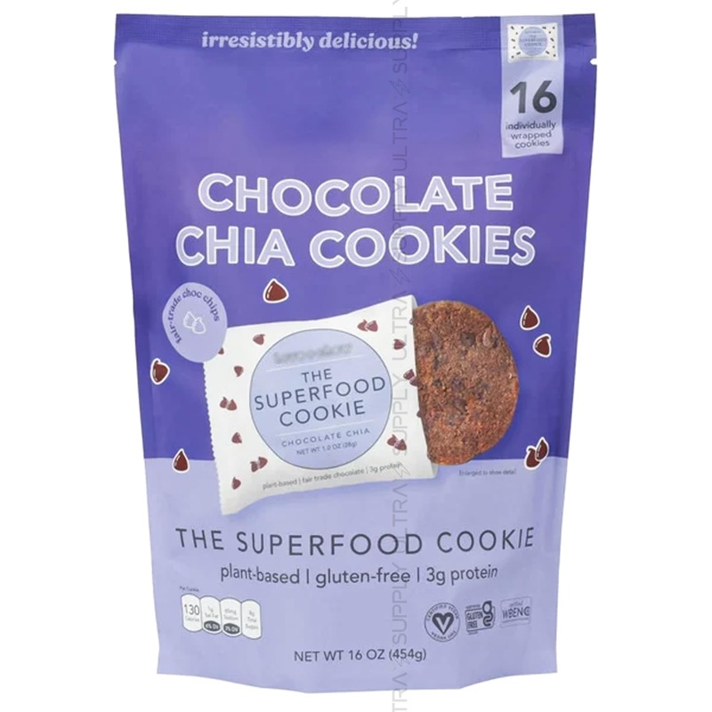 Love Plus Chew Chocolate Chia Cookies (16 Count.) Soft & Chewy Superfood Cookie – Plant-Based, Vegan, Gluten-Free, Individually
