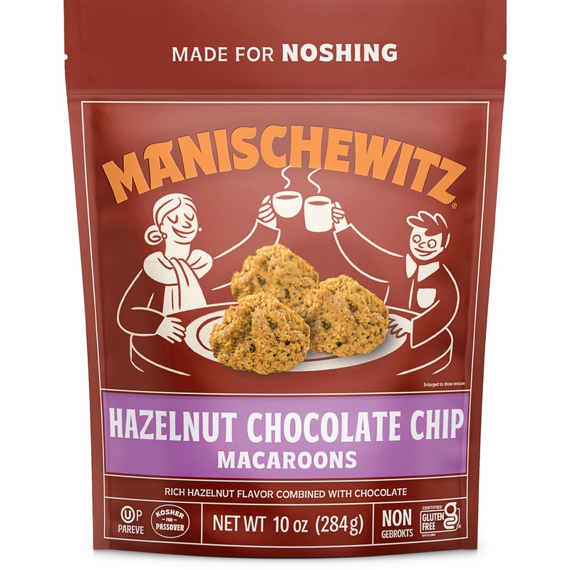 Manischewitz Hazelnut Chocolate Chip Macaroons, 10Oz | Coconut Macaroons | Resealable Bag | Dairy Free | Gluten Free Coconut Coo