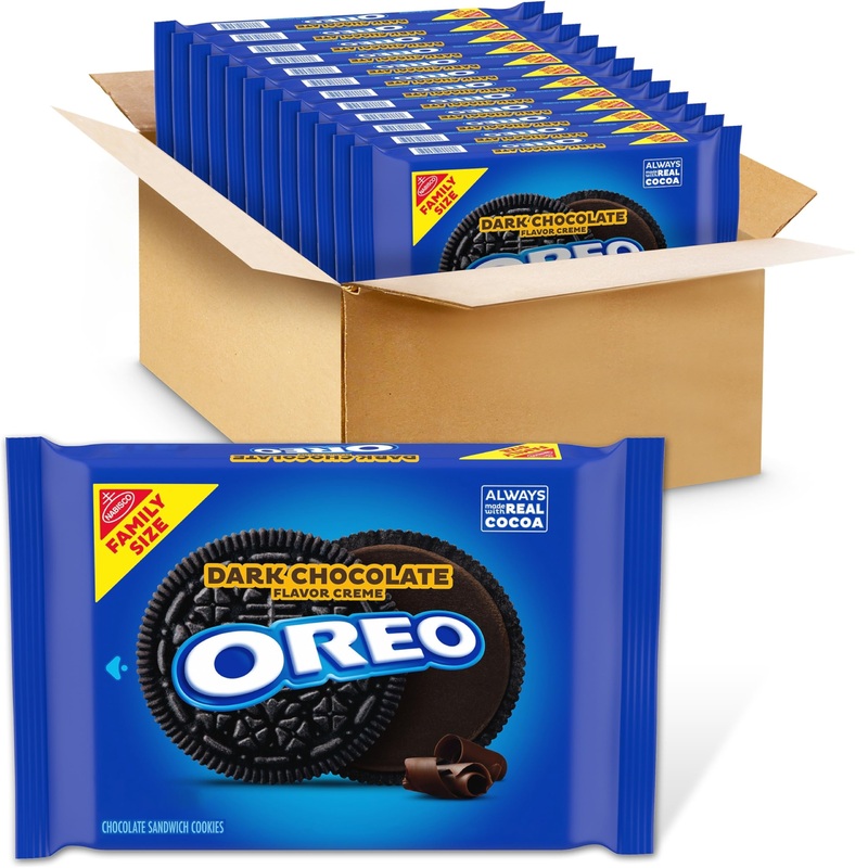 OREO Dark Chocolate Creme Sandwich Cookies, Family Size, 12 Packs, 17 oz – Indulgent Chocolate Treats for Sharing