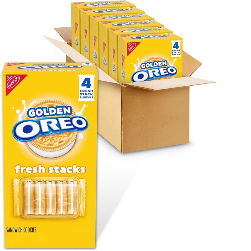 Oreo Fresh Stacks Golden Sandwich Cookies, Bulk Travel Snacks, 6 Boxes (24 Multi Snack Packs)