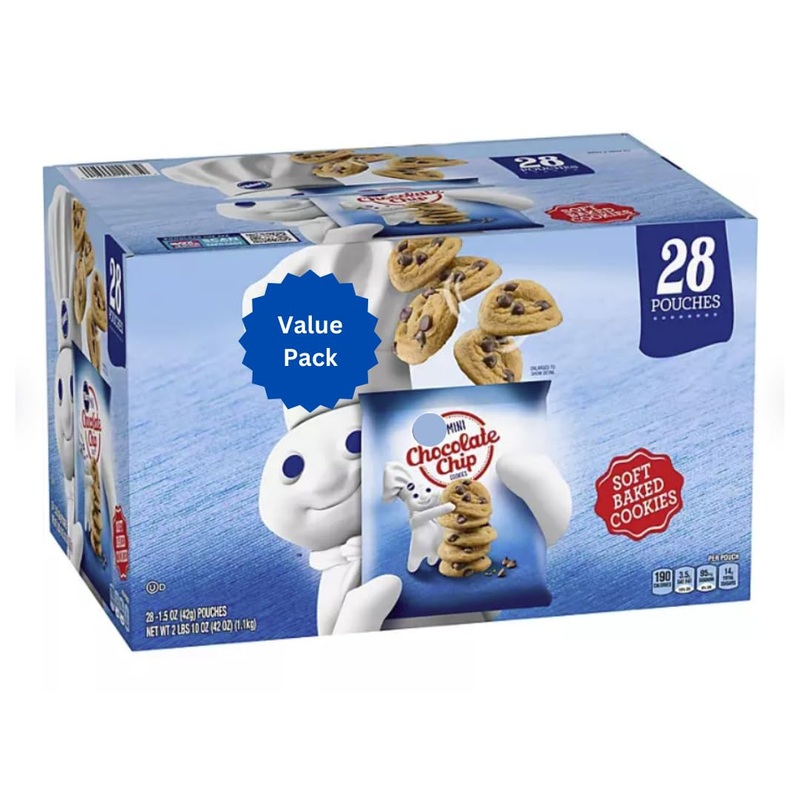 Pillsburie Soft Baked Tasty Mini Chocolate Chip Cookies, 1.5Oz, Pack Of 28, Perfect For School, Office And Home