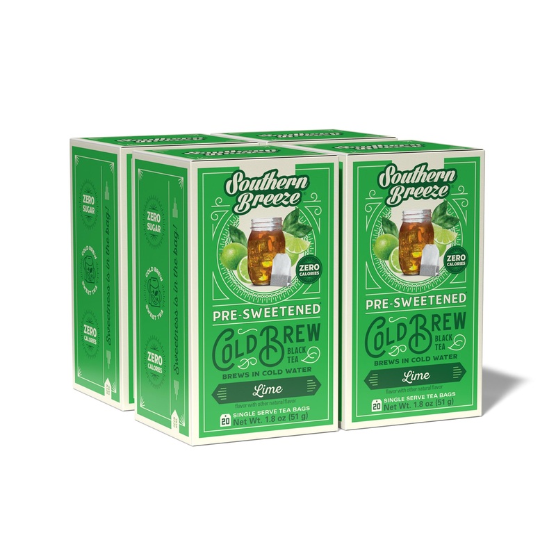 Southern Breeze Lime Cold Brew Sweet Tea Lime Iced Tea With Black Tea And Zero Carbs Zero Sugar, 20 Individually Wrapped Tea Bag