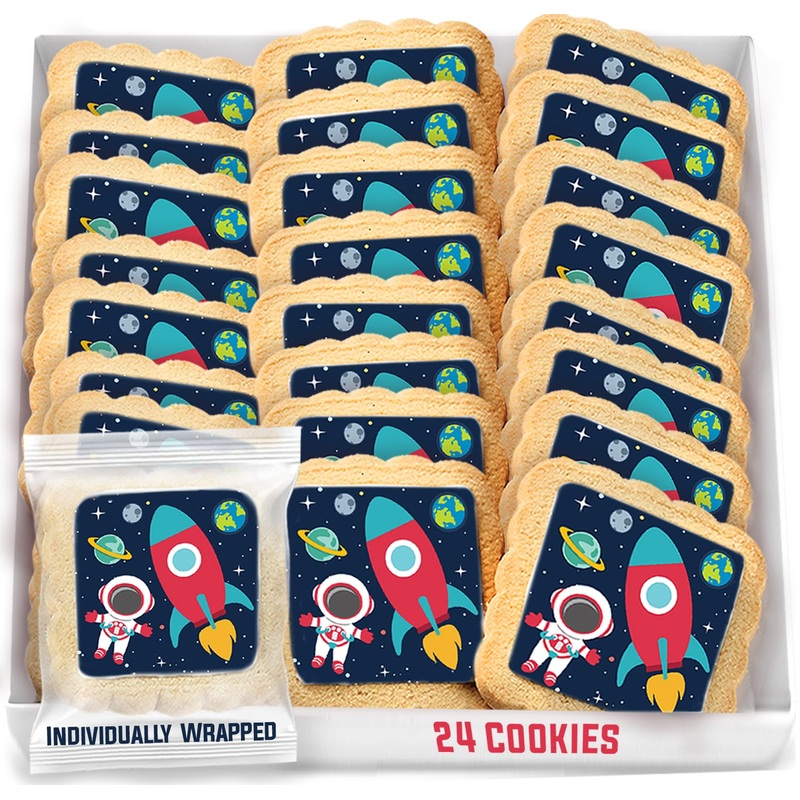 Space Themed Cookies Individually Wrapped Bulk | Outer Space Astronaut Planets Rocketship | Party Favors 24 Pack For Kids Birthd