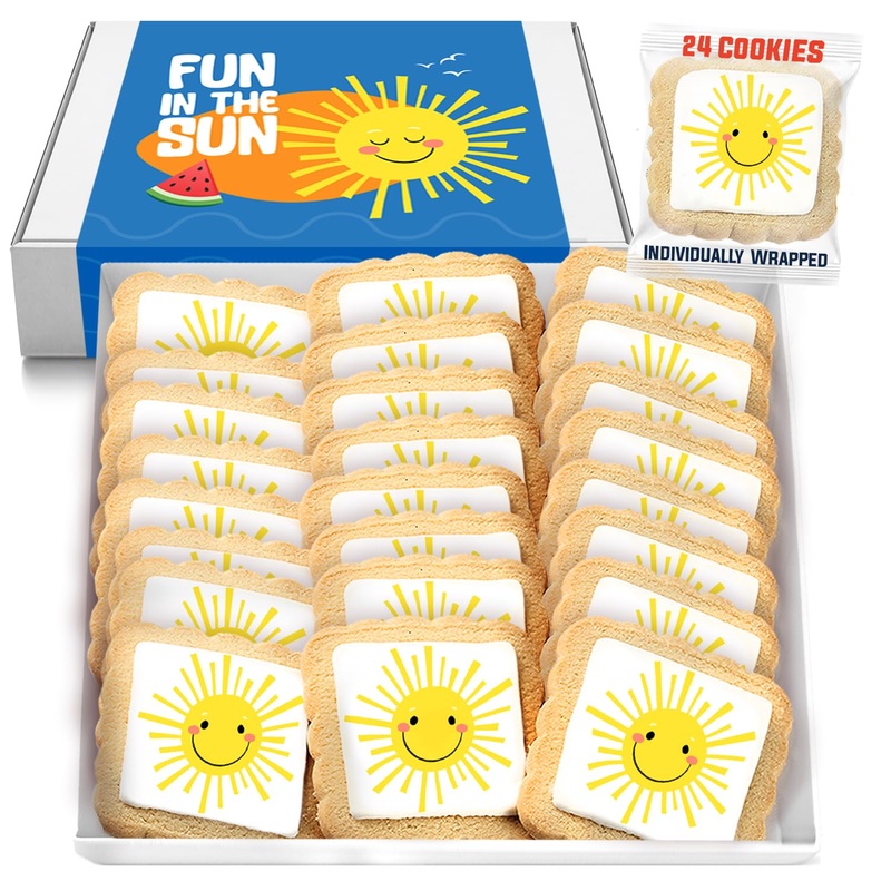 Sun Cookies Beach Party Pool Favors Individually Wrapped Sun Them | 24 Pack Bulk For Kids Birthday Party Sugar Cookie