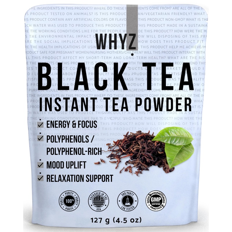 Whyz Instant Black Tea Powder, 4.5 Oz, Unsweetened Iced Tea Concentrate From Real Black Tea Leaves, Instant Tea Powder For Hot &