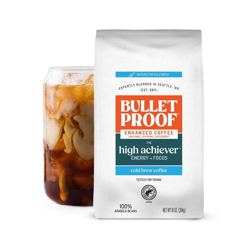 Bulletproof The High Achiever Cold Brew Coffee, 10 Ounces, Medium-Dark Roast Enhanced Coffee With Lion’S Mane Mushroom, B Vitami