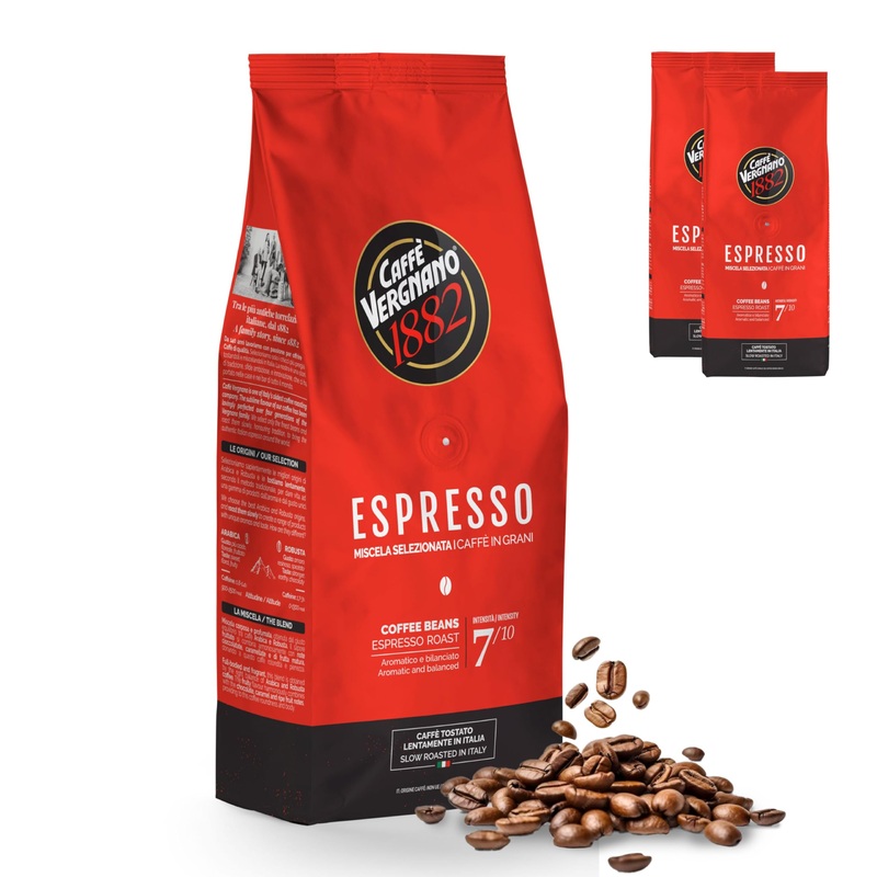 Caffe Vergnano 1882 Espresso Whole Bean Arabica Roast Coffee – Italian Medium Roast Coffee Beans With Notes Of Chocolate, Nuts &