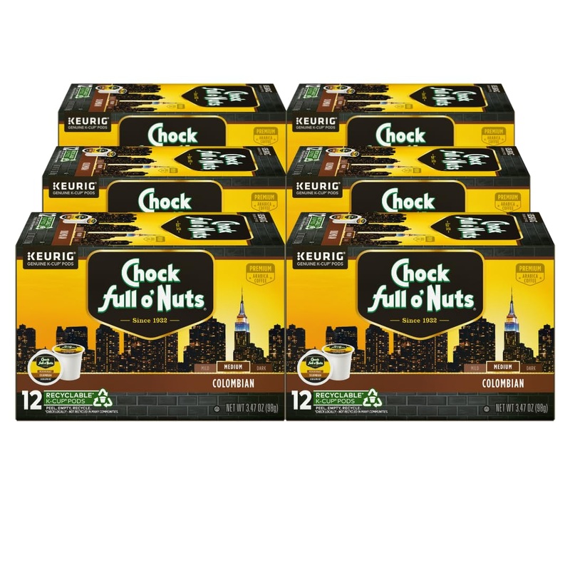 Chock Full O’Nuts Colombian Coffee, Compatible With K-Cup Pods, 12 Ct (Pack Of 6)