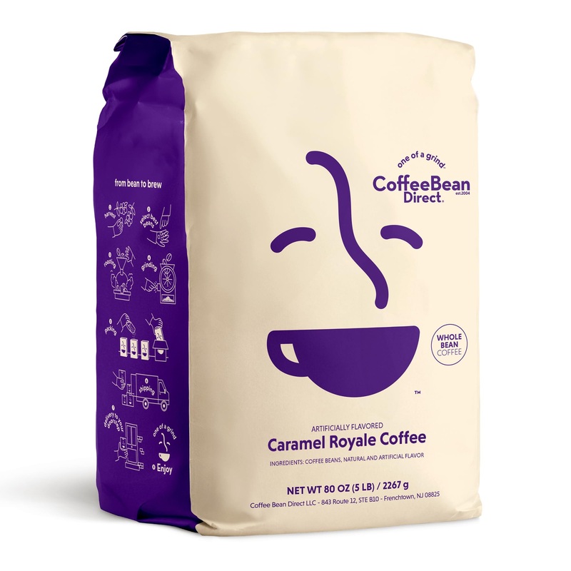Coffee Bean Direct Caramel Royale Flavored, Whole Bean Coffee, 5 Pound Bag (Pack Of 1)
