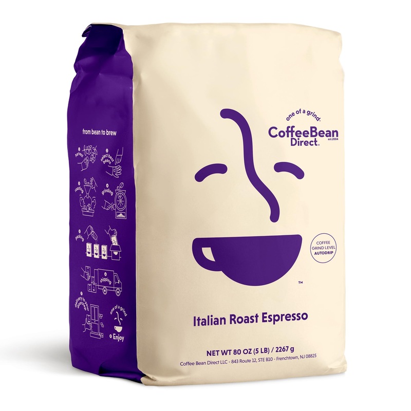 Coffee Bean Direct Italian Roast Espresso, Ground Coffee, Dark Roast, 5 Pound Bag (Pack Of 1)