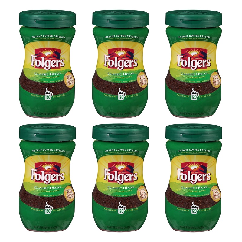 Folgers Classic Roast Instant Decaffeinated Coffee, 8 Ounce Jars (Pack Of 6)