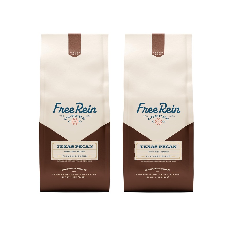 Free Rein Coffee Company, Texas Pecan Medium Roast Ground Coffee – Rich & Balanced Coffee Flavor, Roasted In America – 12Oz Bag
