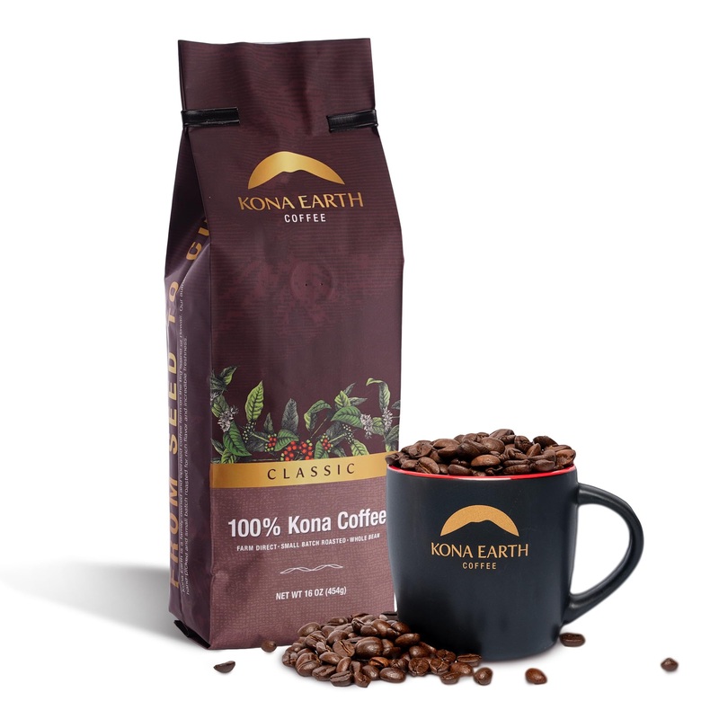 Kona Earth – Classic, 100% Kona Coffee Beans, Classic Dark Roast Whole Bean Coffee, Micro-Batch-Roasted, 1 Lb., Pack Of 1
